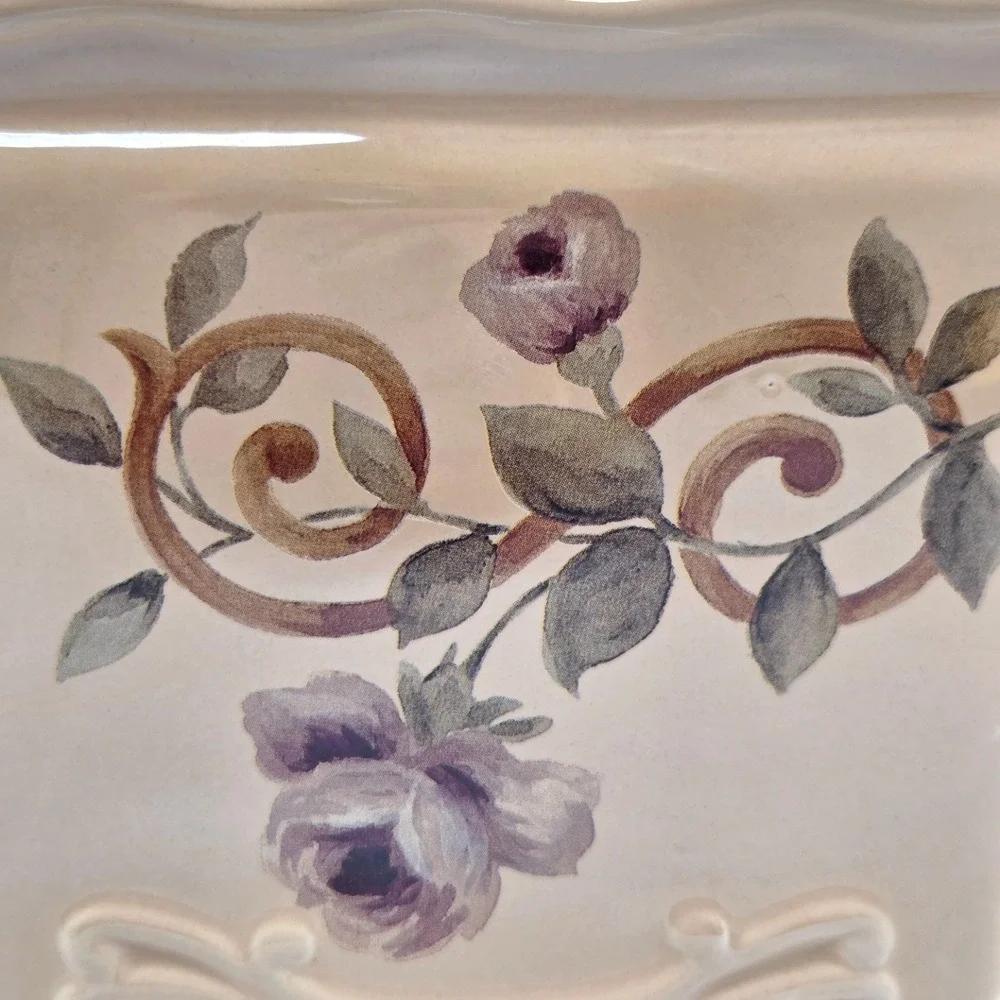 Croscill Ceramic Tissue Box Cover Chambord Amethyst Rose Cottage Core